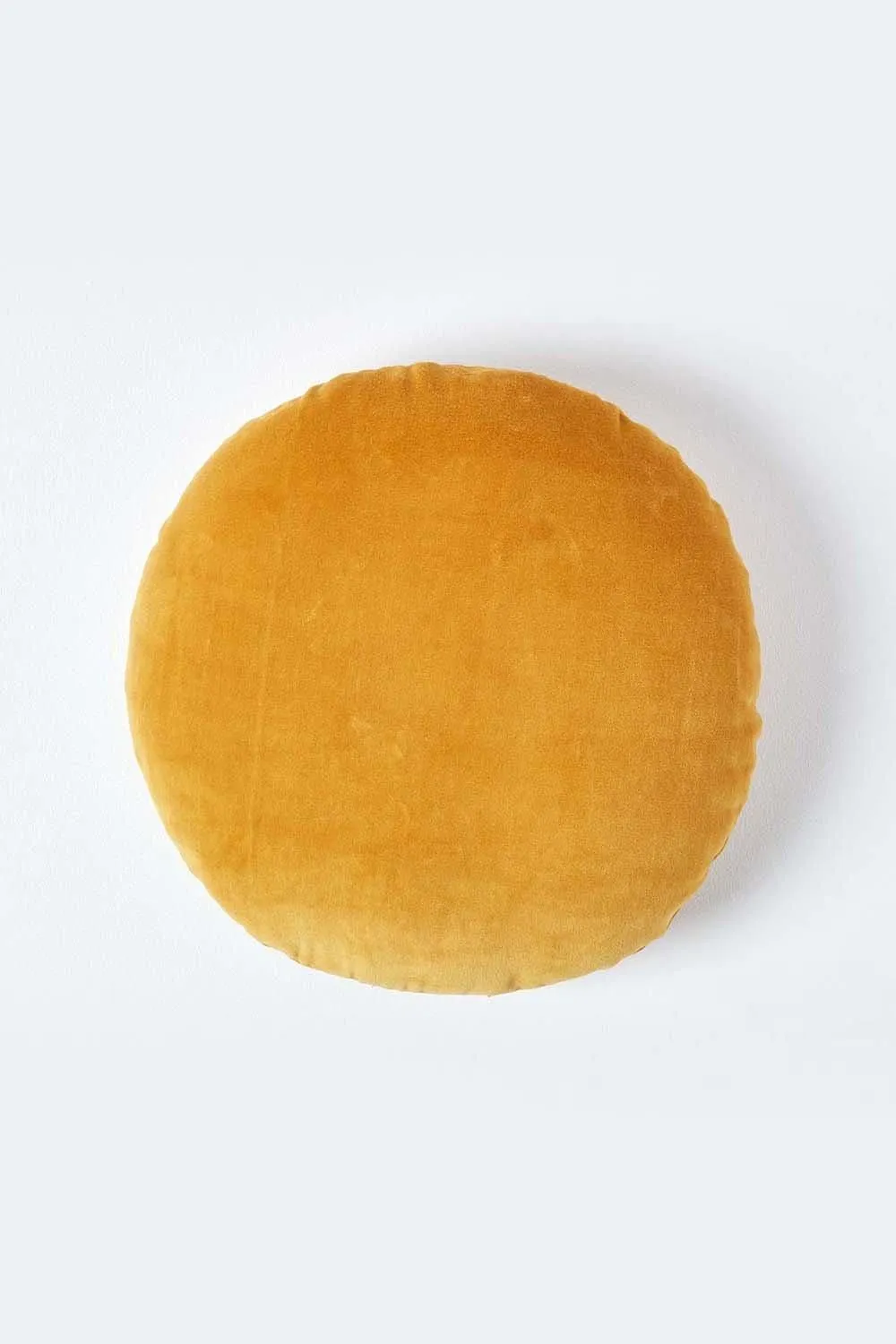 Homescapes Velvet Cushion, 40 cm Round in Mustard 1