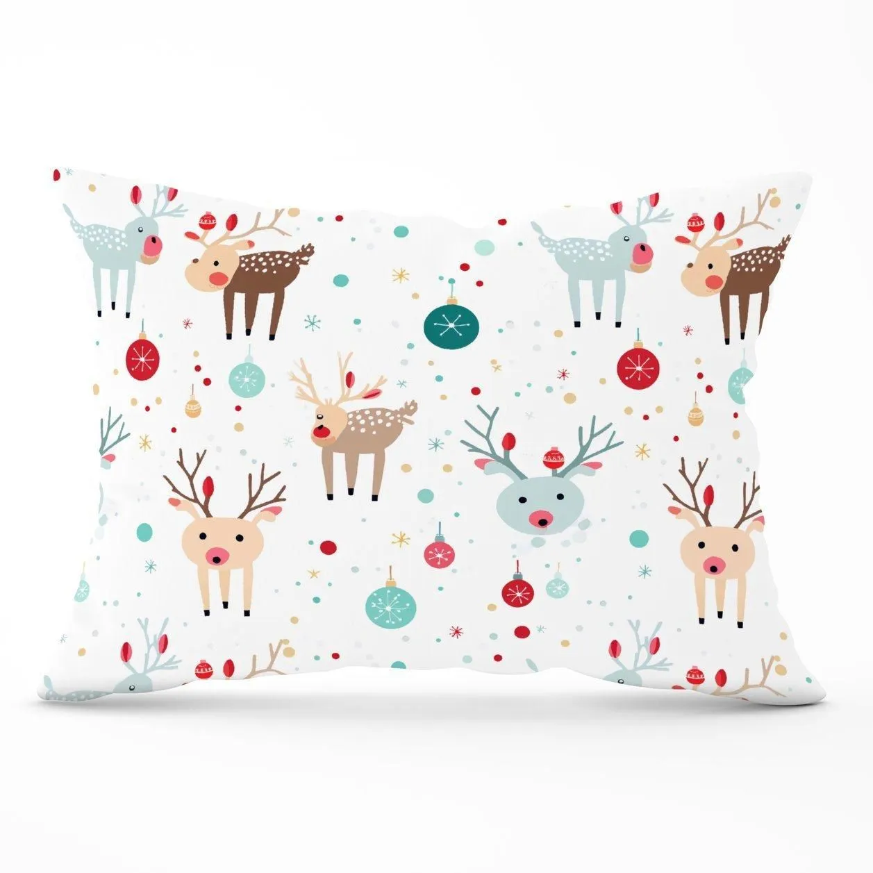 Warren Reed - Designer Happy Reindeer With Christmas Lights Cushions in White