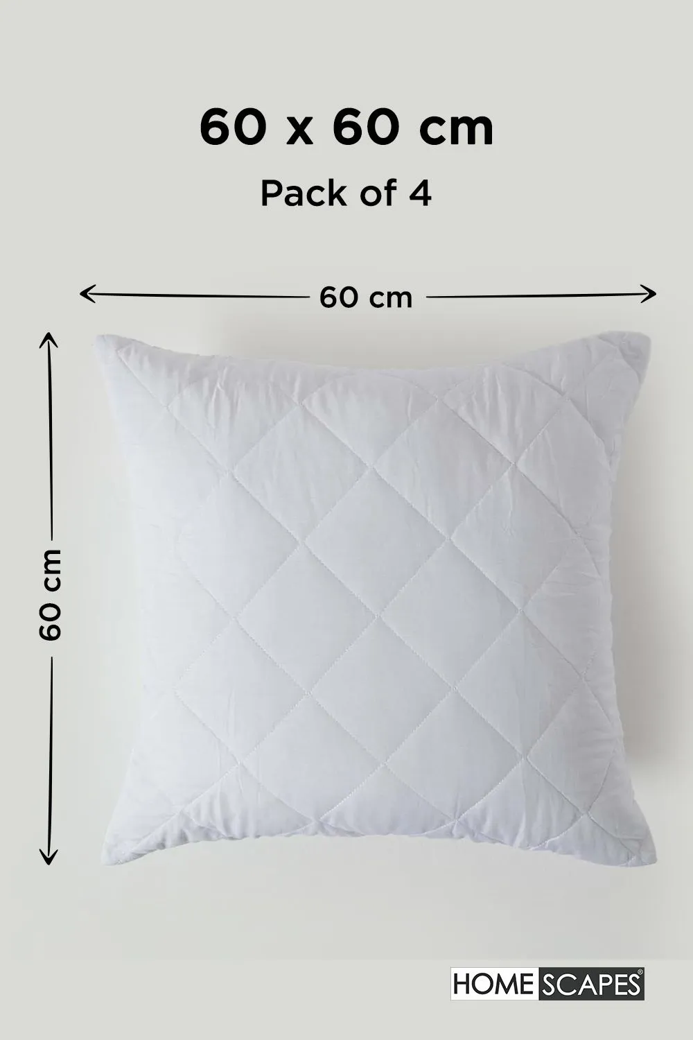 Homescapes Cotton Rich Quilted Pillow Protectors 60 x 60 cm, Pack of 4 in White 2