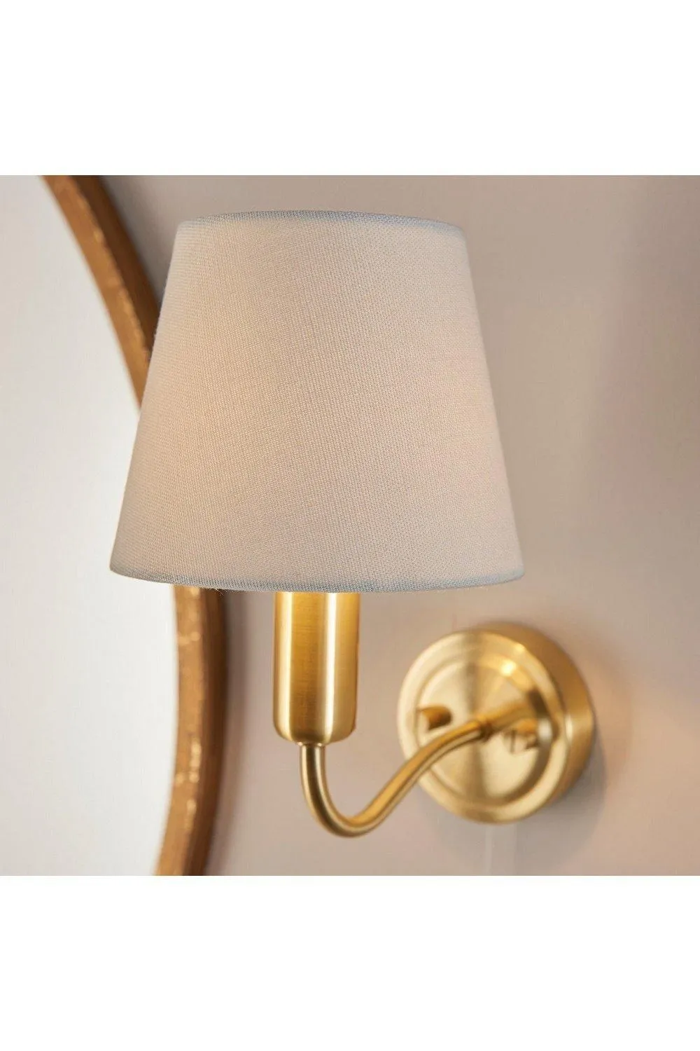 Netlighting Conway Classic Wall Lamp Satin Brass with Ivory Tapered Shade & Pull Cord Switch IP44 in Gold 6