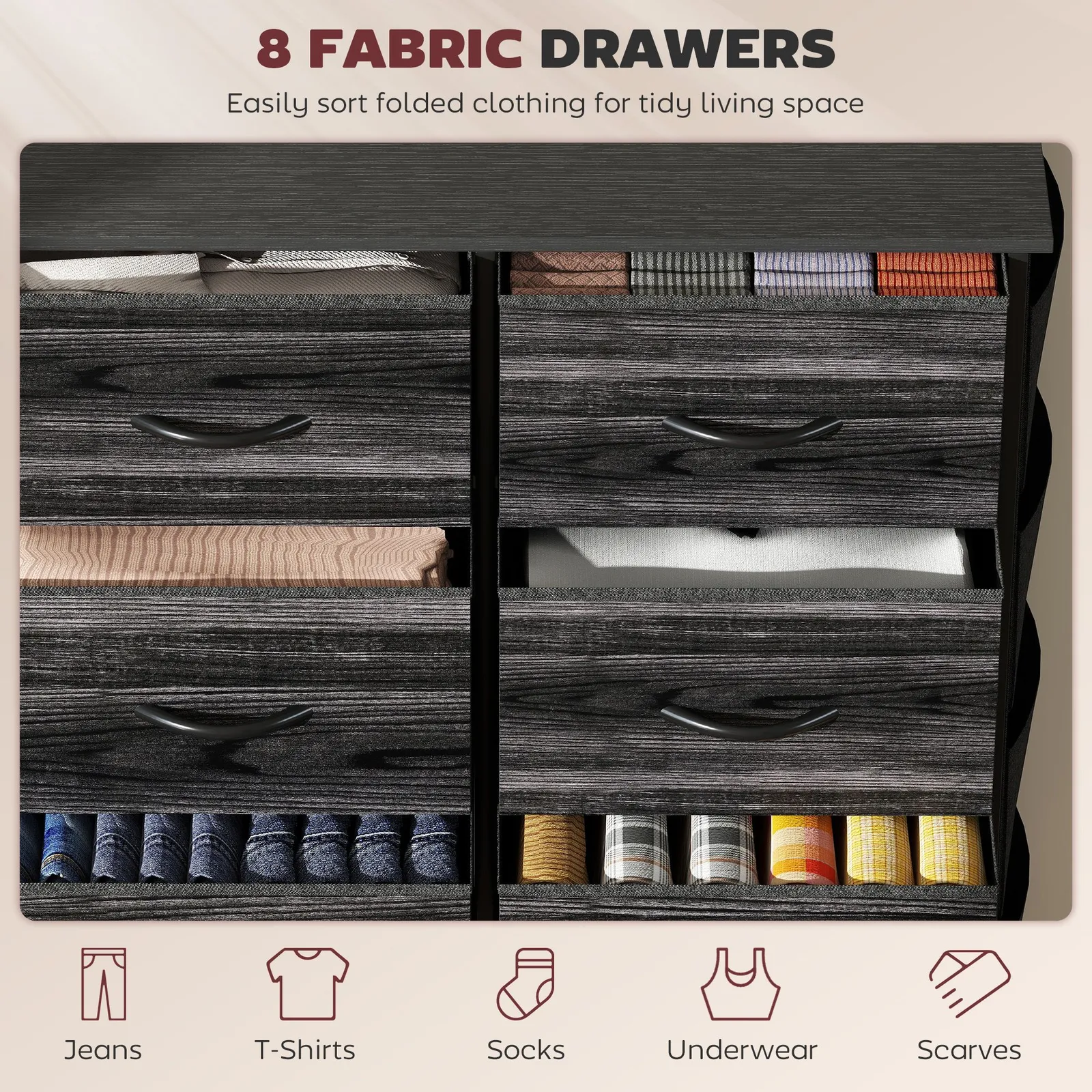 HOMCOM Fabric Chest of Drawers, Drawer Dresser for Bedroom in Black 4