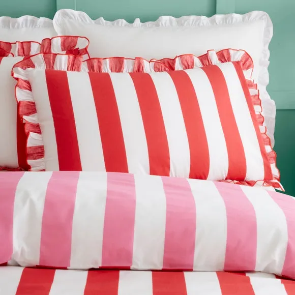 Emmy Frilled Stripe 100% Cotton Duvet Cover and Pillowcase Set 4