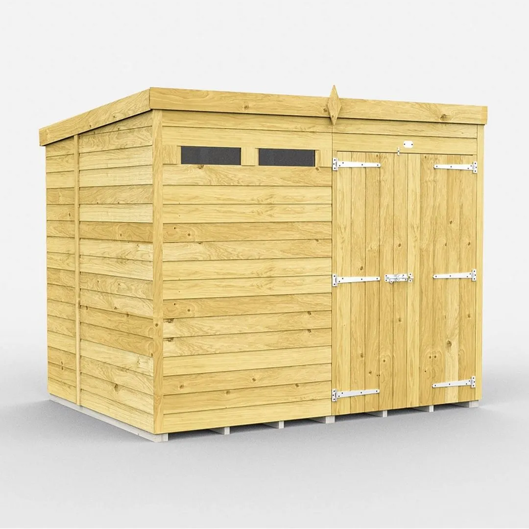 Buttercup Farm 8 x 6 Feet Pent Security Shed - Double Door - L178 x W243 x H201 cm in Brown