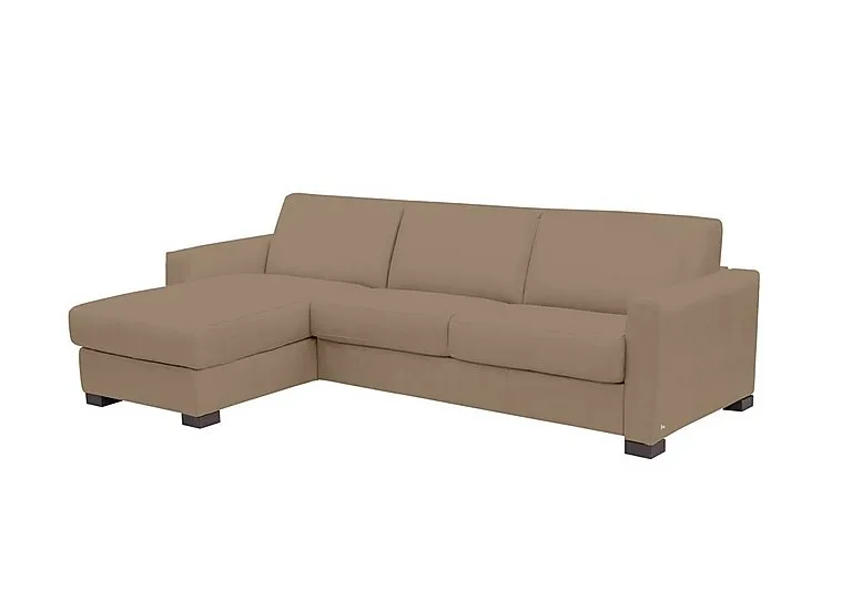 Alcova 3 Seater Leather Sofa Bed with Storage Left Hand Facing Chaise and Box Arms - Torello Taupe