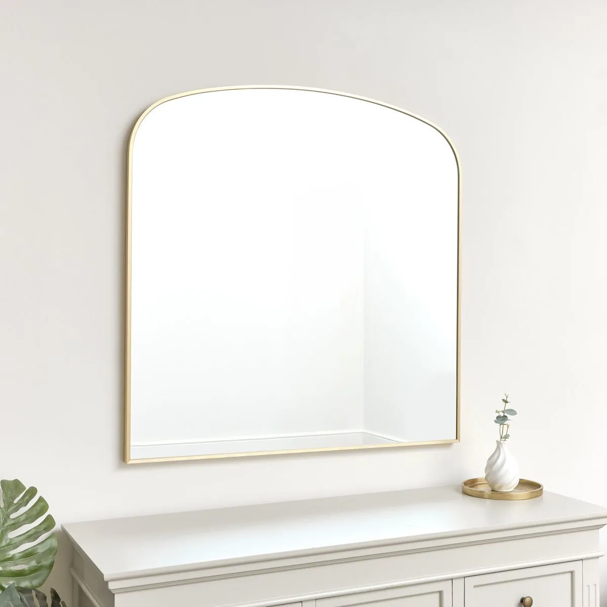 Melody Maison Large Gold Framed Arched Wall Mirror 92cm X 91cm in Metallic Gold 3