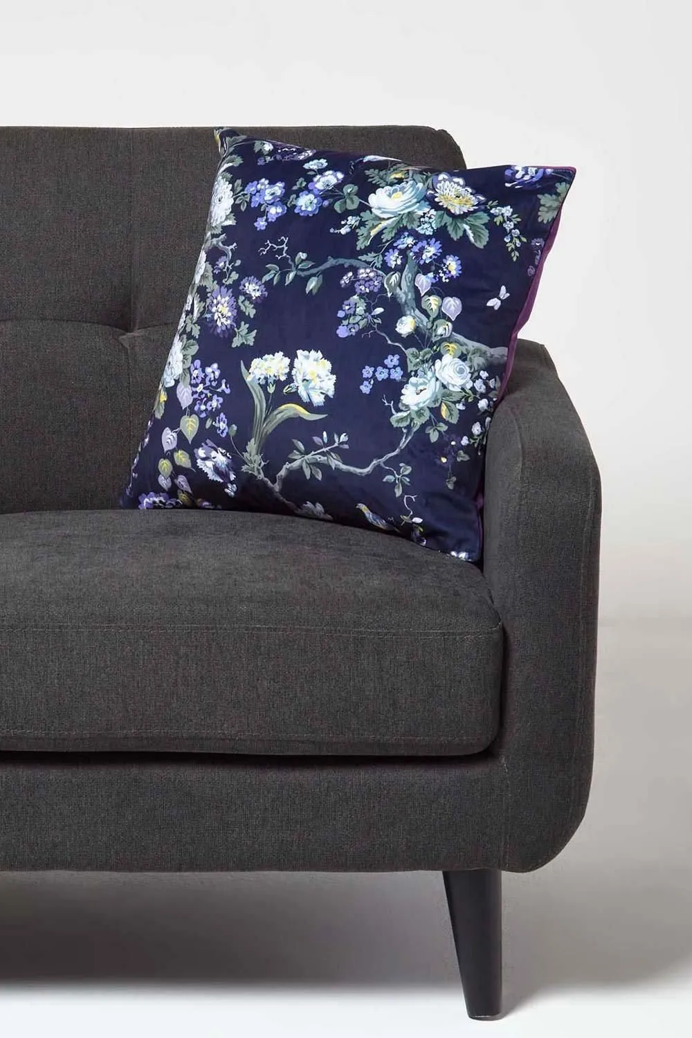 Homescapes Floral Midnight Garden Purple Filled Velvet Cushion 46 x 46 cm 2