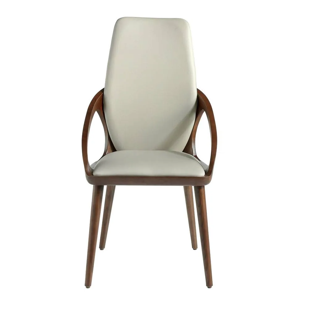 Angel Cerda Cream Leatherette Dining Chair with Walnut-Coloured 2