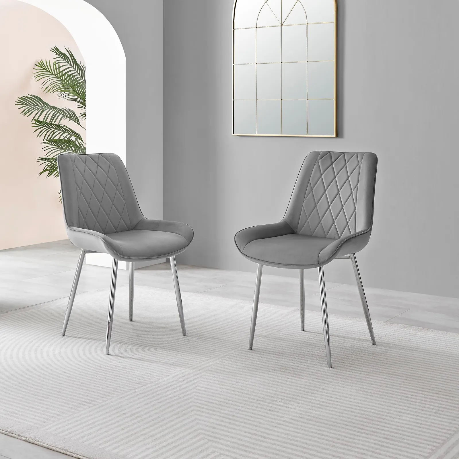 FurnitureboxUK 2x Pesaro Velvet Silver Leg Luxury Dining Chairs in Grey 2