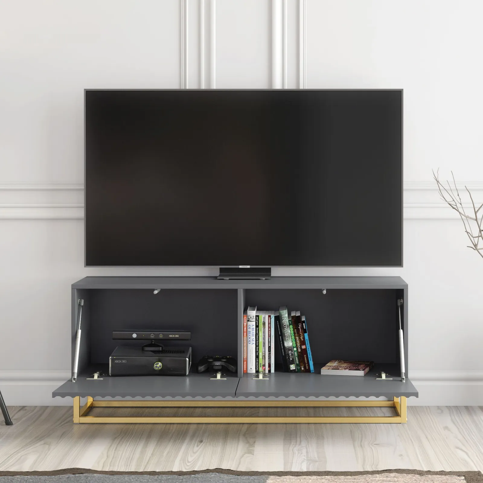 Creative Furniture Ripple TV Unit 100cm - Modern Fluted Design with Push to Open Doors in Dark Grey 2