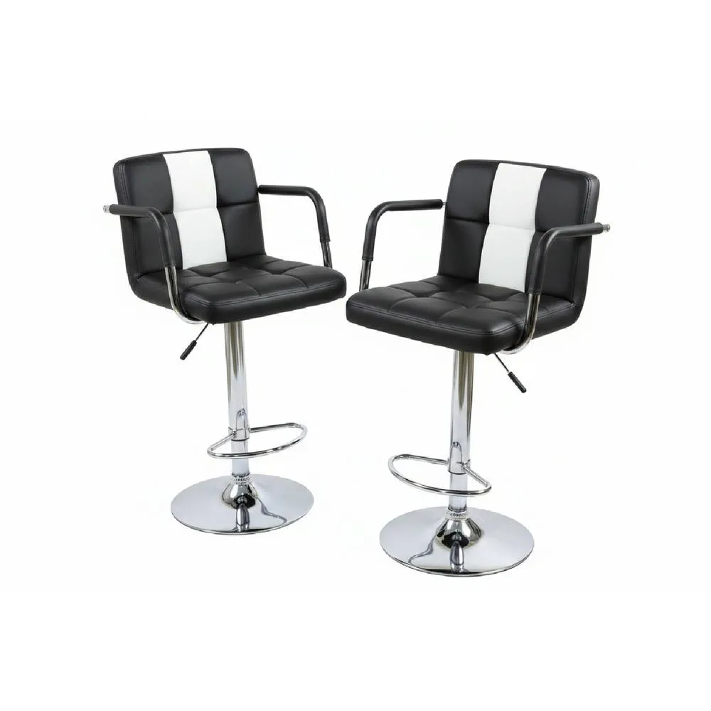 netfurniture Pair Boton Retro Diner Bar Stools Black White Height Adjustable 3