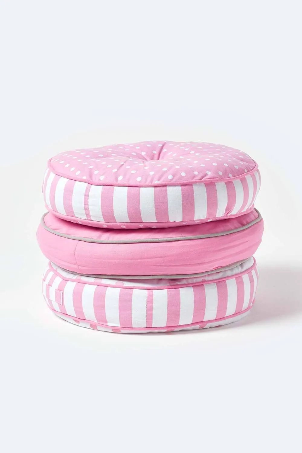 Homescapes Pink Hearts & Stripes Round Floor Cushion 6