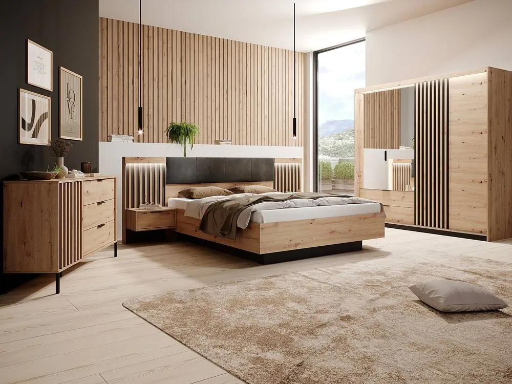 Vente-unique Divan Bed With Bedside Tables 160 X 200 Cm - With Leds - Colours: in Black