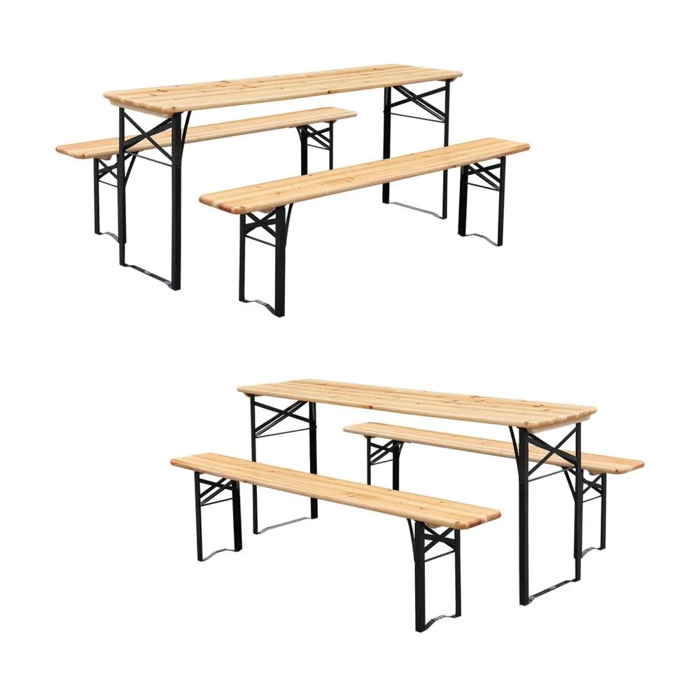 sweeek Folding reception table made of fir wood with 2 benches (set of 2) in Beige 5