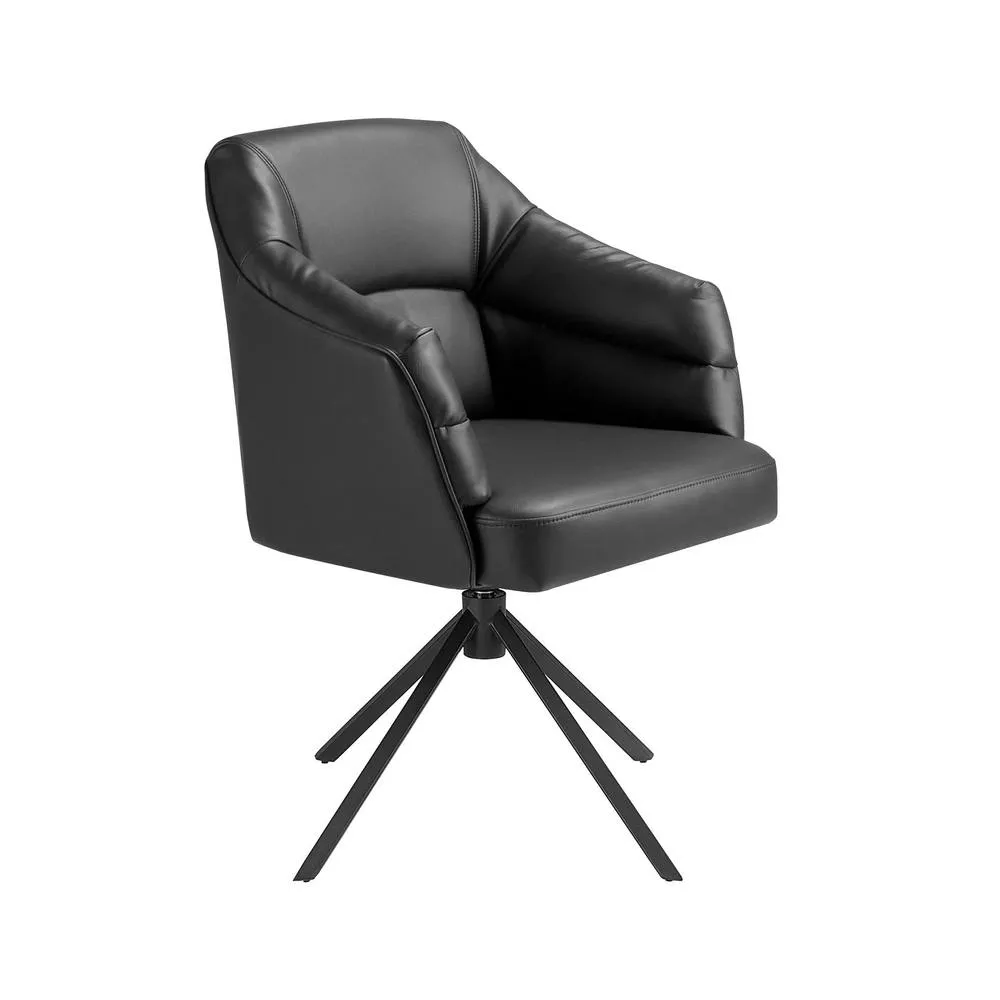 Angel Cerda Leatherette Swivel Dining Chair with Armrests in Black