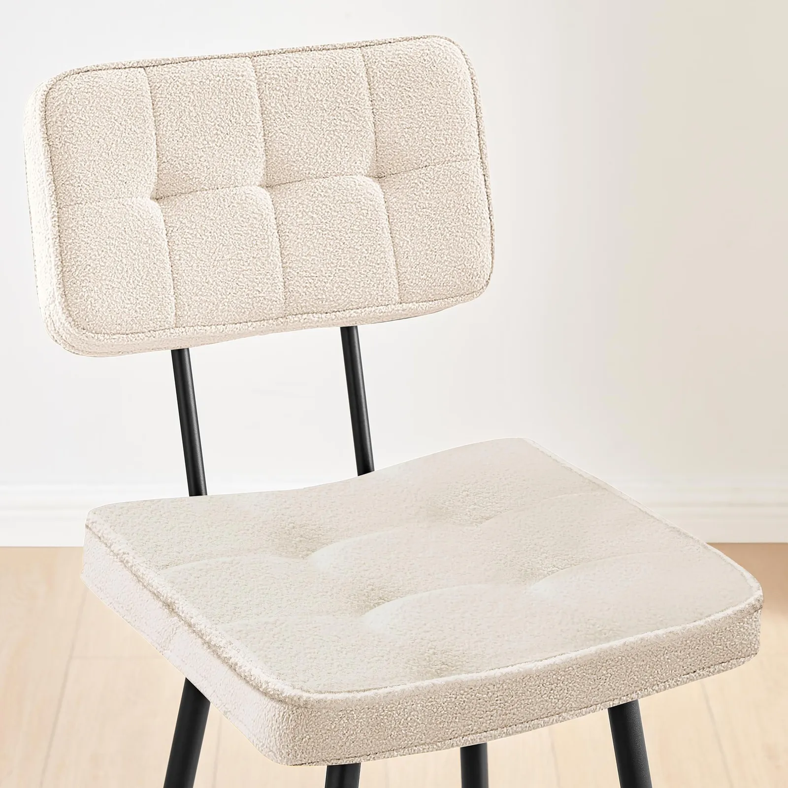 FurnitureboxUK Braxton 2x Cream Boucle Fabric Black Leg Counter Stools 4