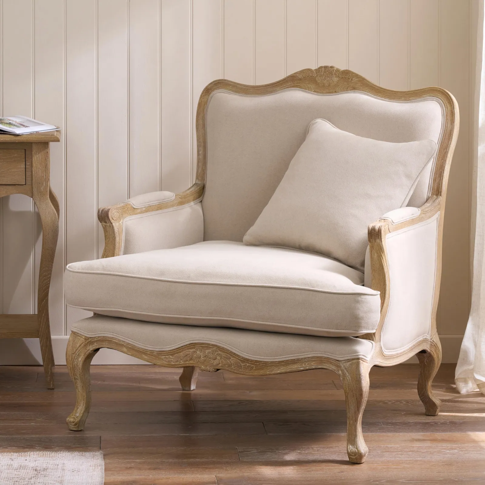 Sienna Beau Linen Armchair - Natural / Weathered Oak