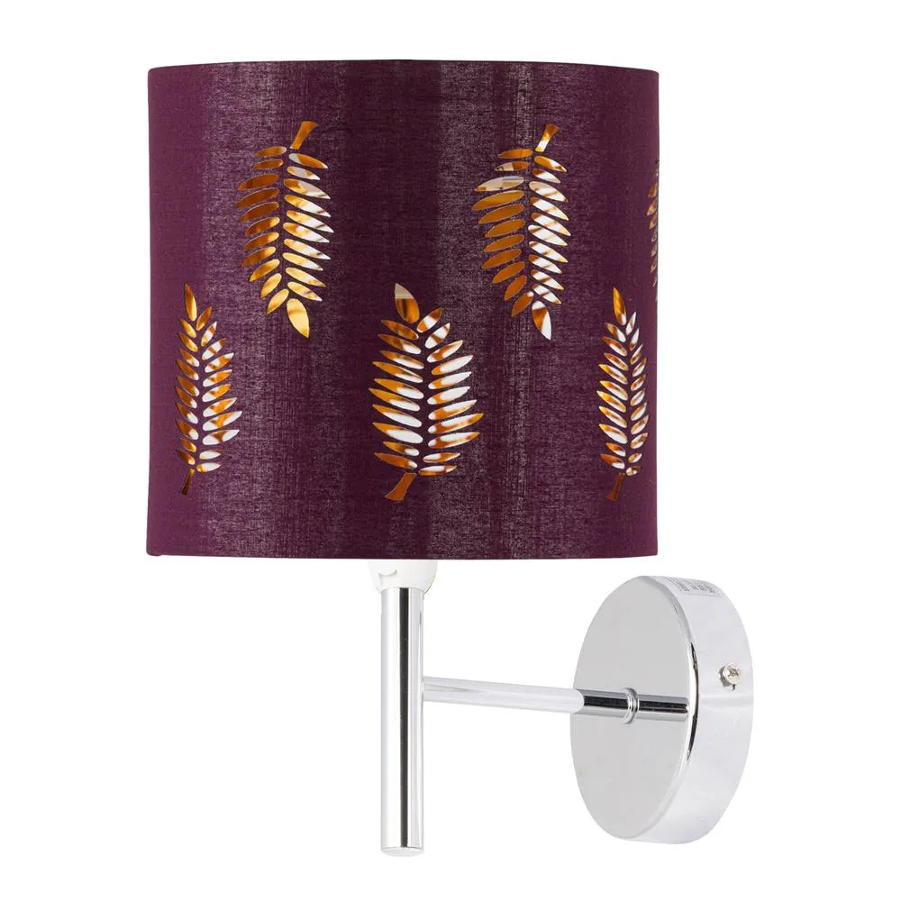 First Choice Lighting Set of 2 Brea - Chrome Wall Lights with Burgundy Fern Shades in Silver 2