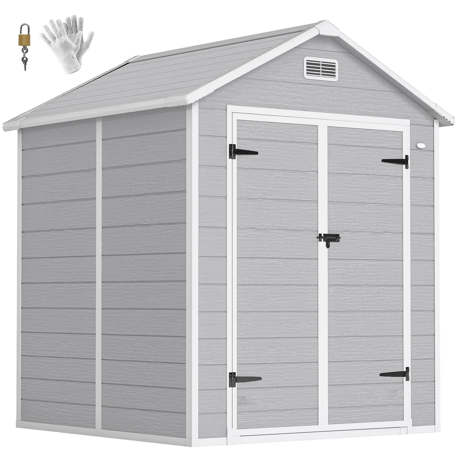 OUTSUNNY 6 x 5ft Resin Garden Shed with Floor & Window, Light Grey 2