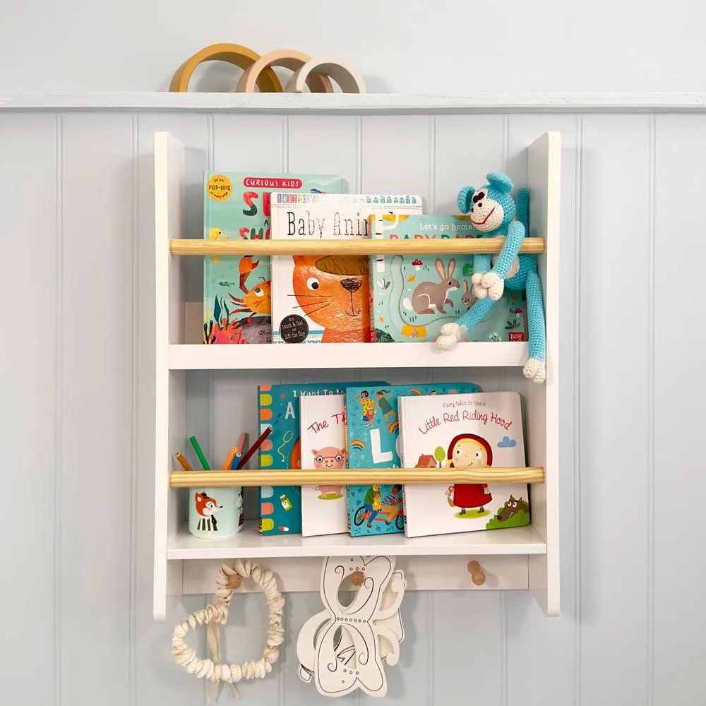 Nöa and Nani Elene Display 2 Tier Shelf Bookcase Wall Mounted & Coathook in White