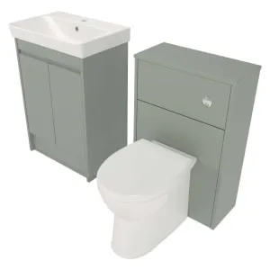 Clifton FS Vanity & WC Unit Combi Set 600+500mm c/w Basin, WC Pan & Cistern Willow Green 2