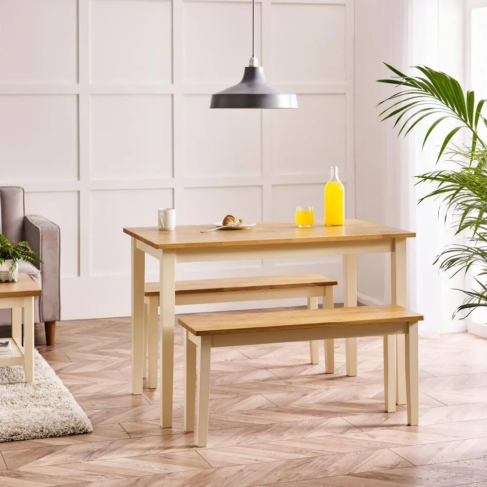 FurnitureboxUK Salcombe Small Rectangular Wooden Table & 2 Tenby Small Benches in Light Oak