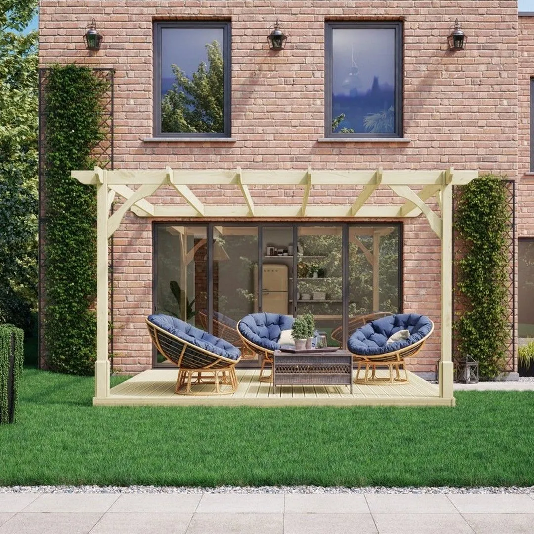 Rutland County Garden Furniture Ltd Premium Wall Mounted Pergola & Decking Kit, L480 x W480 cm, Brown in Green 2