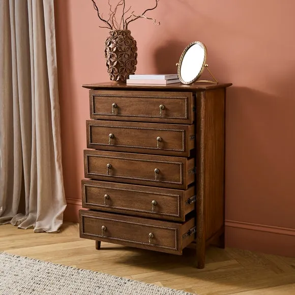 Ettie Beaded 5 Drawer Chest, Mango Wood 2