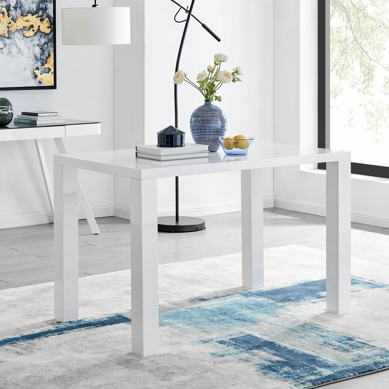 FurnitureboxUK Pivero 120cm 4-Seater Modern High Gloss Dining Table in White