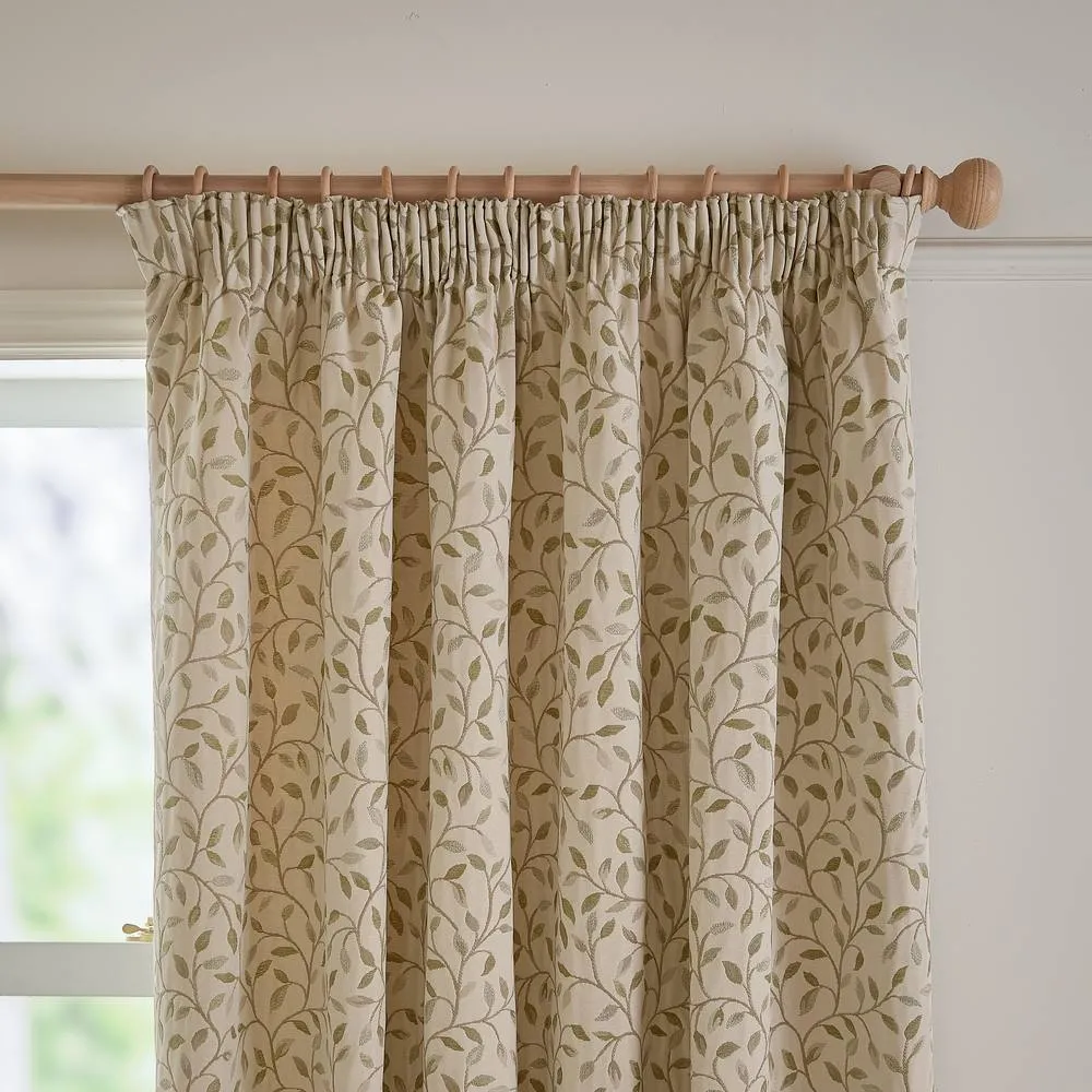Voyage Maison Cervino Jacquard Pencil Pleat Curtain Pair in Green 3