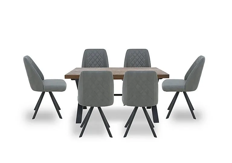 Jupiter Dining Table with X Shaped Legs and 6 Swivel Chairs - 150-cm - Grey
