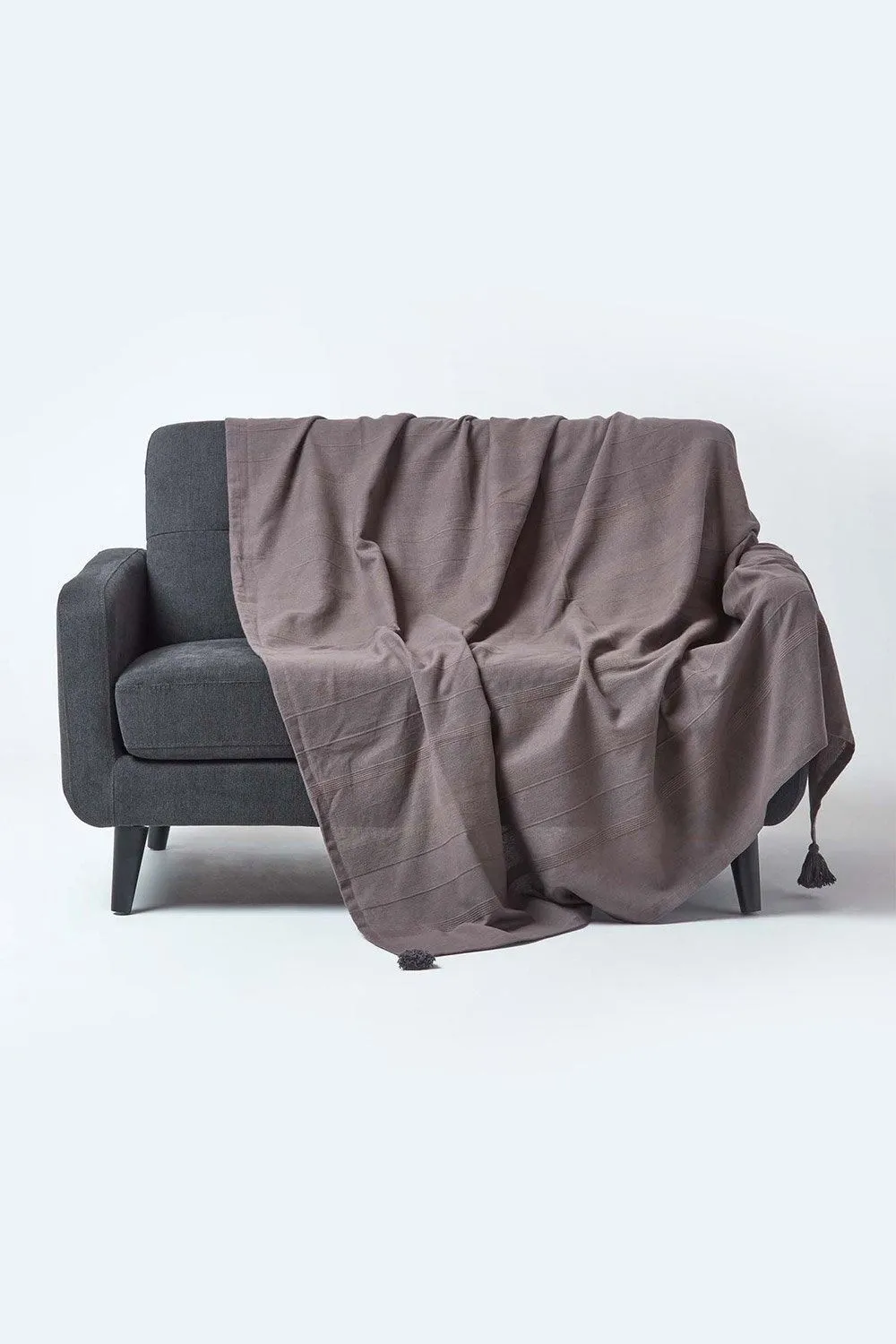 Homescapes Cotton Rajput Ribbed Throw in Grey