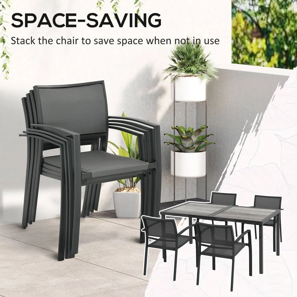 OUTSUNNY 5 Pieces Patio Dining Set with 4 Stackable Chairs in Grey 4