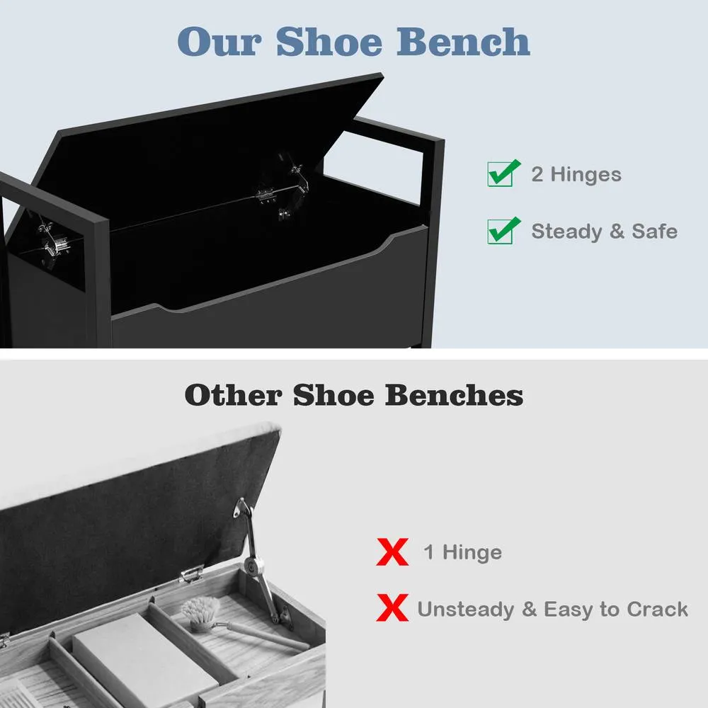 Costway 2 IN1 Wooden Shoe Bench Storage Cabinet Padded Seat Organizer in Black 6