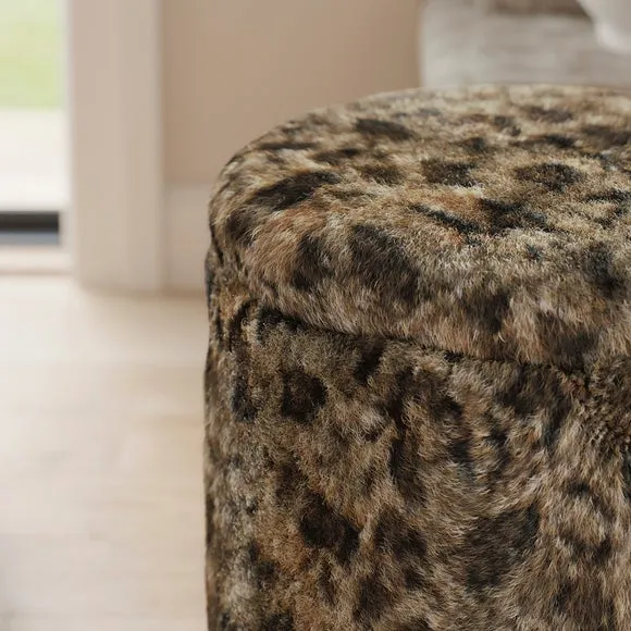 Leopard Print Faux Fur Round Storage Footstool 4
