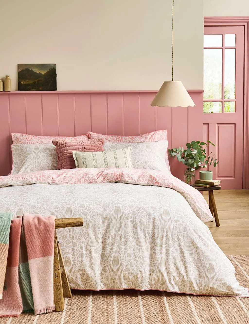Laura Ashley Pure Cotton Ashstead Damask Bedding Set Natural Mix