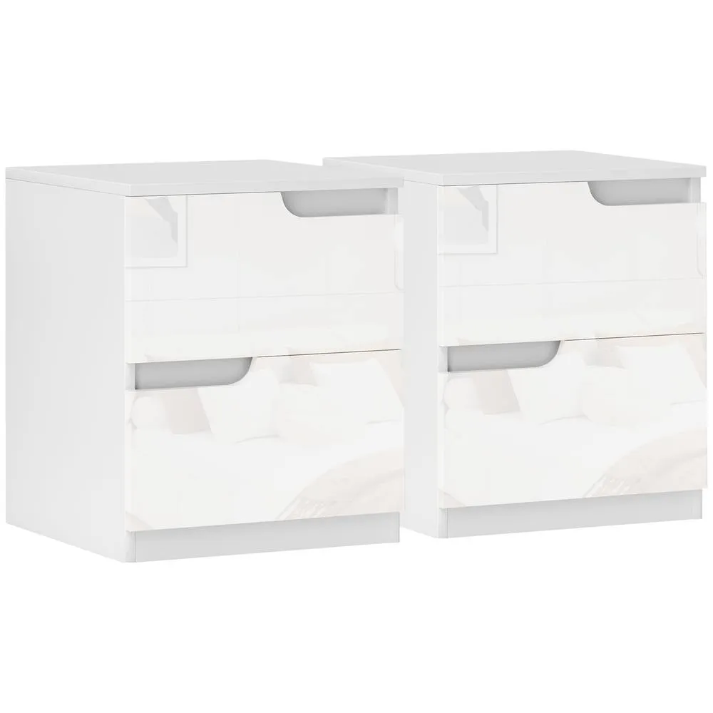HOMCOM Bedside Table Set of 2 with 2 Drawers for Bedroom, Living Room, White 2