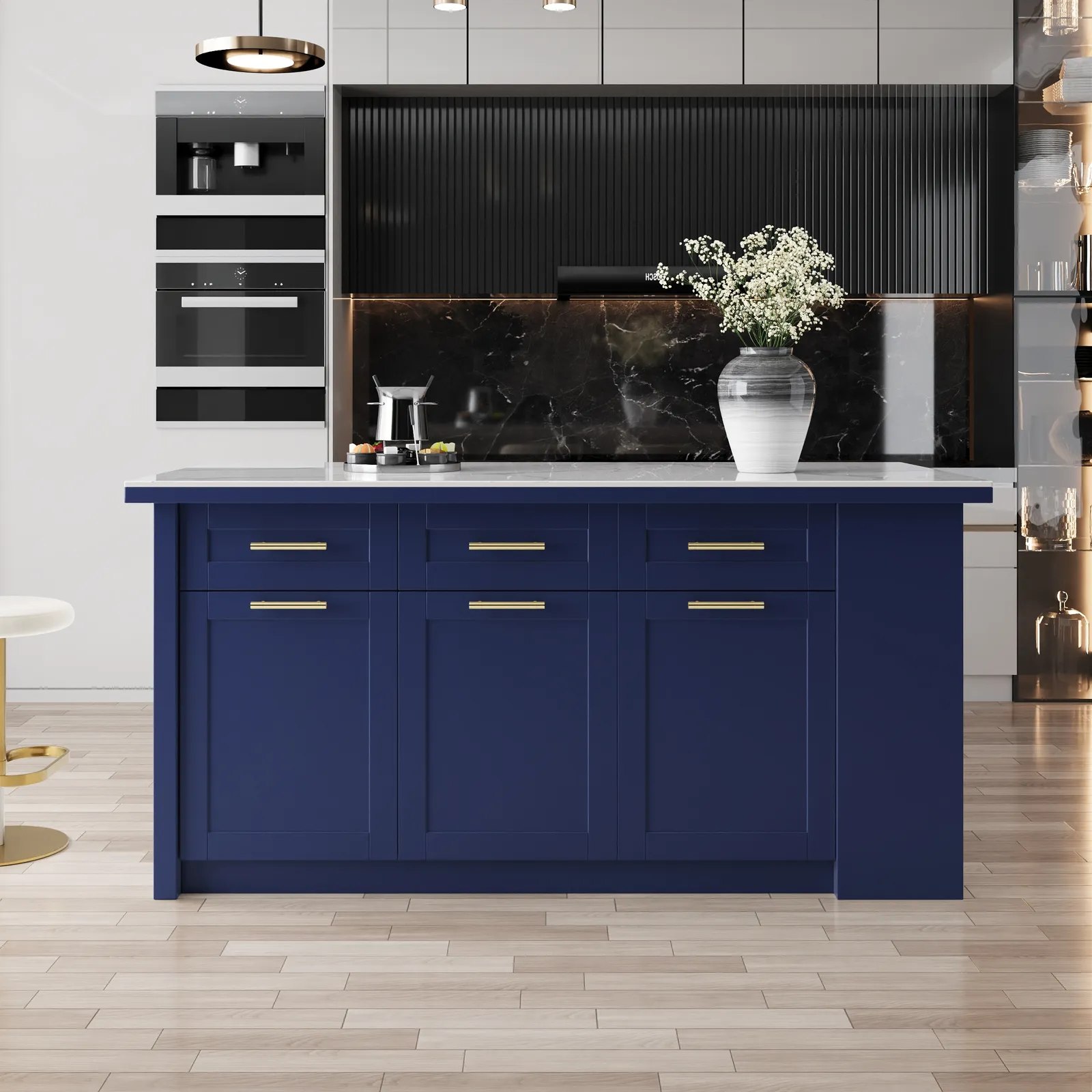180 cm Kitchen Islands Sintered Stone Blue Modern with Storage Kitchen Cabinet