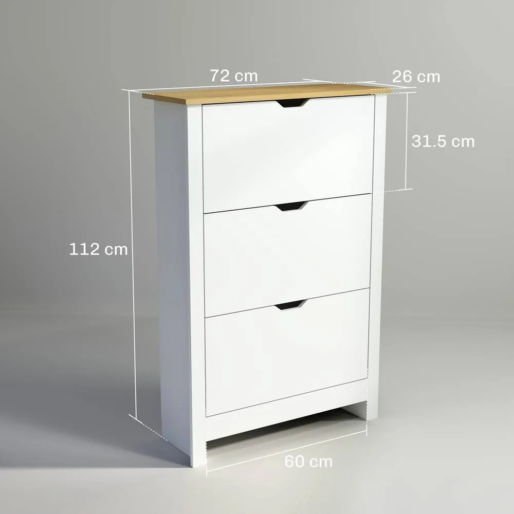 HOMCOM 18-Shoe Storage Cabinet 6 Shelves 3 Drawers in White 3