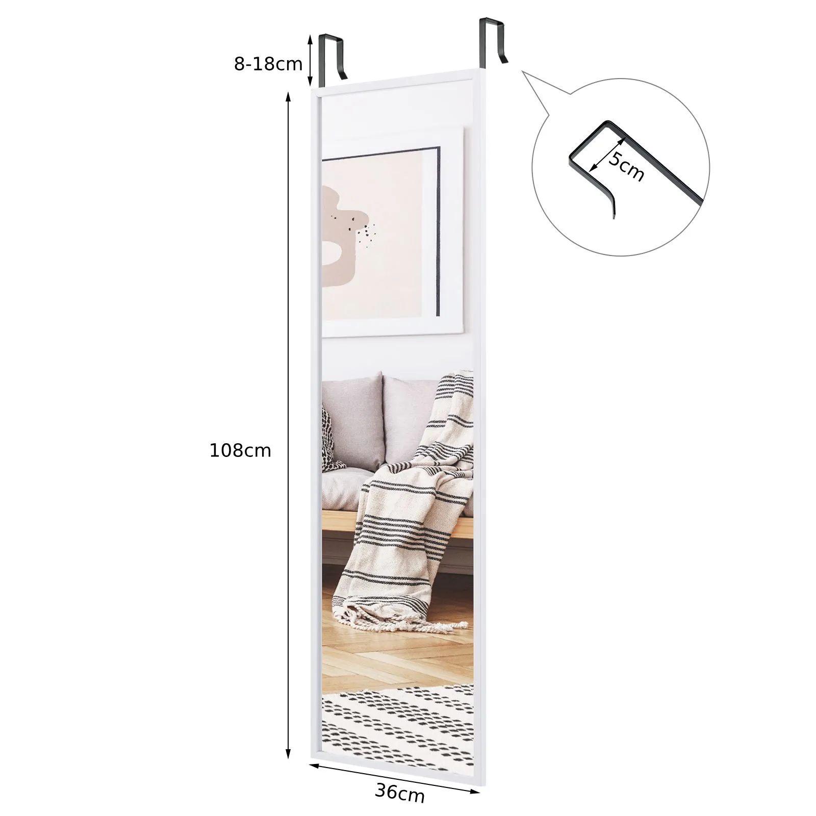 Costway 2 IN1 Full Length Mirror Over the Door Dressing Mirror Wall Mounted Makeup in White 2
