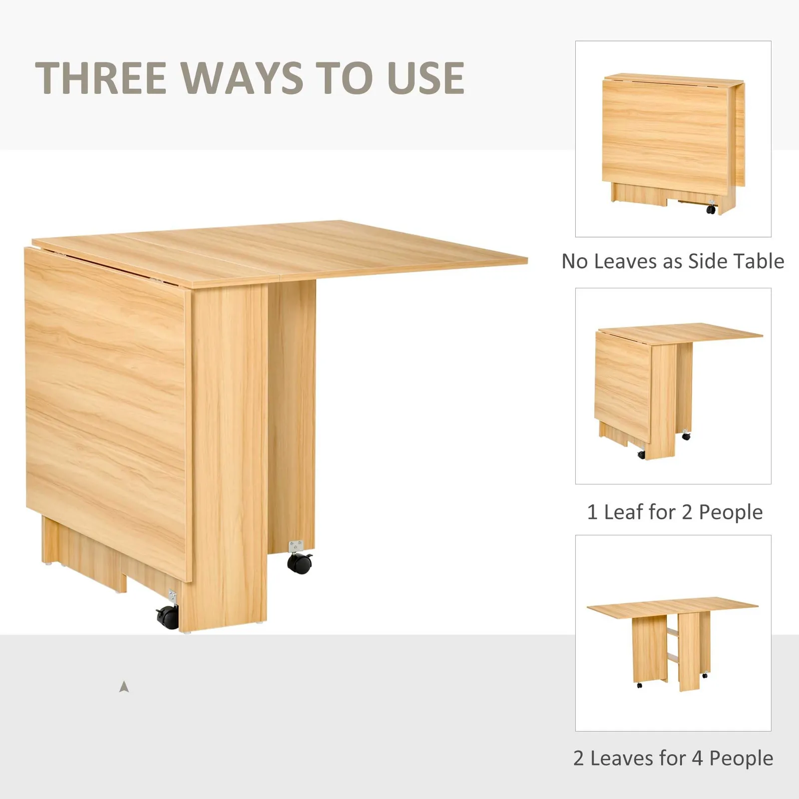 HOMCOM Foldable Dining Table with Storage Shelves for Kitchen, Dining Room in Natural 4