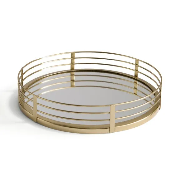 Gold Framed Round Mirrored Tray 3