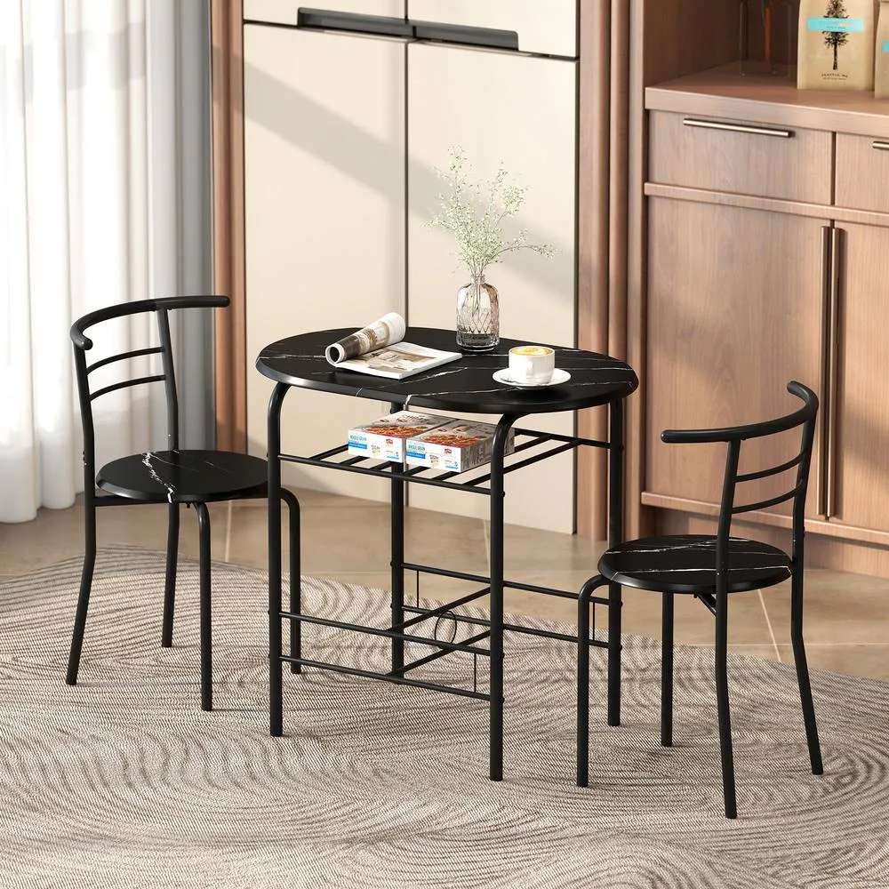 HOMCOM Breakfast Bar Table & Stools Set, Dining Room Set with Shelf in Black