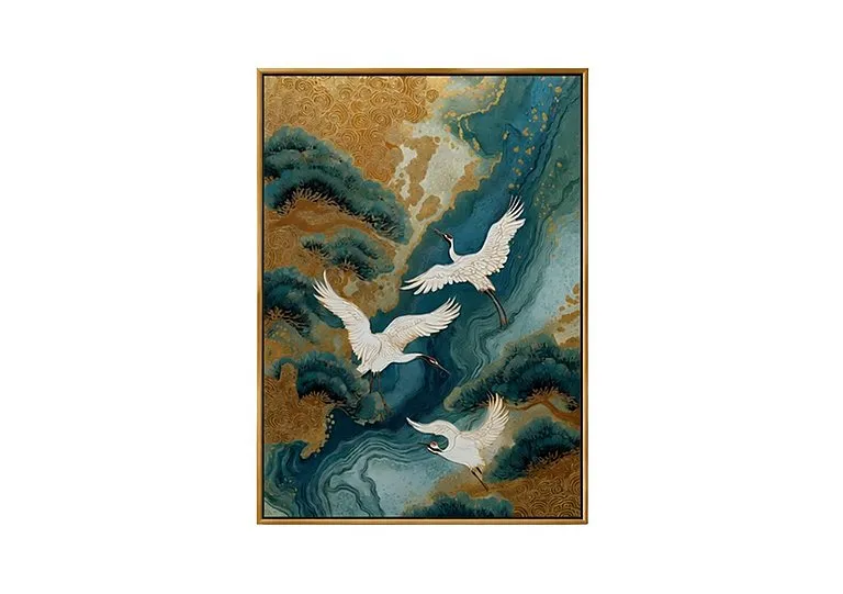 Teal River Crane 1 Framed Velvet Canvas - Home Accessories - In Time for Christmas