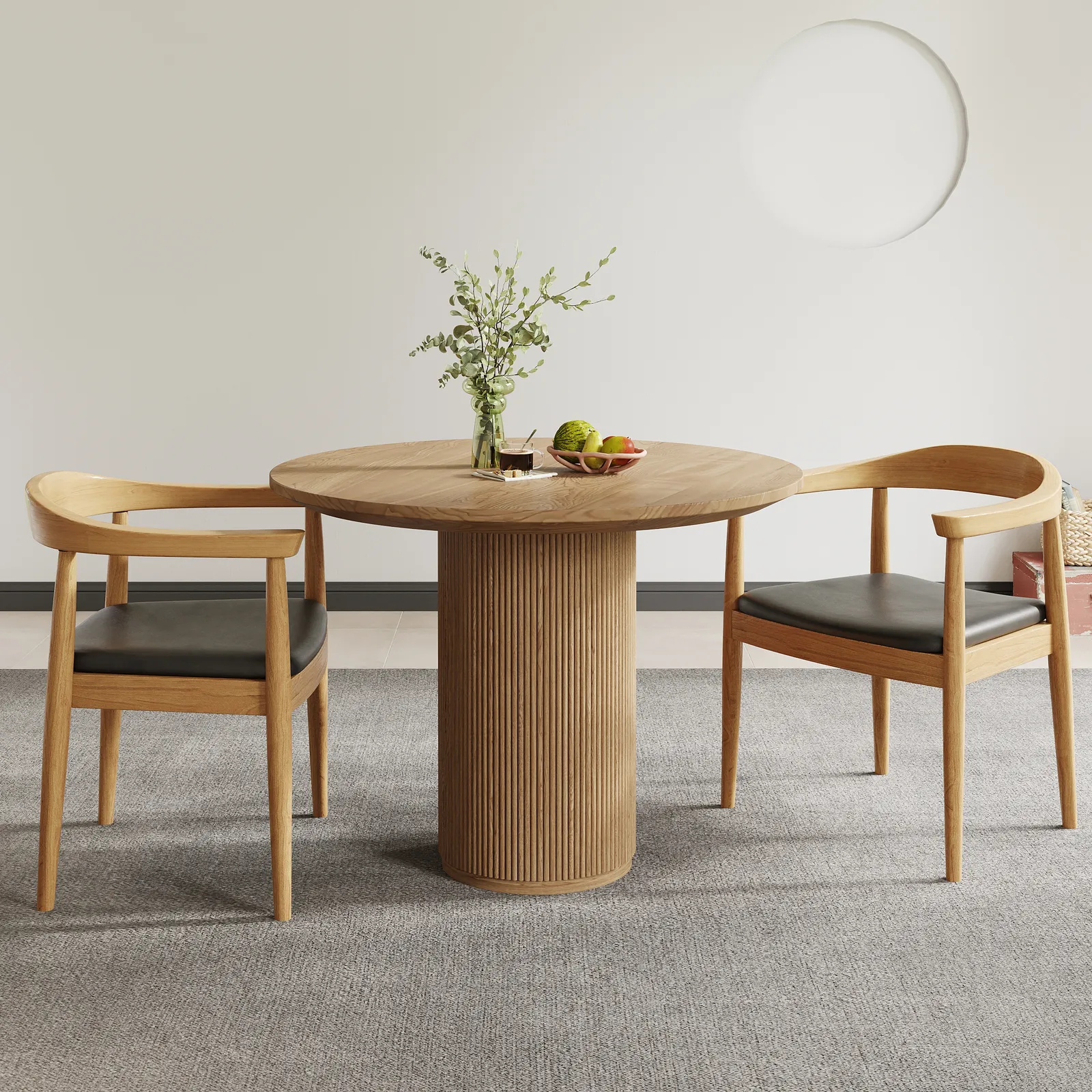 1000mm Round Small Dining Table for 2-4 Person Walnut Wood Tabletop