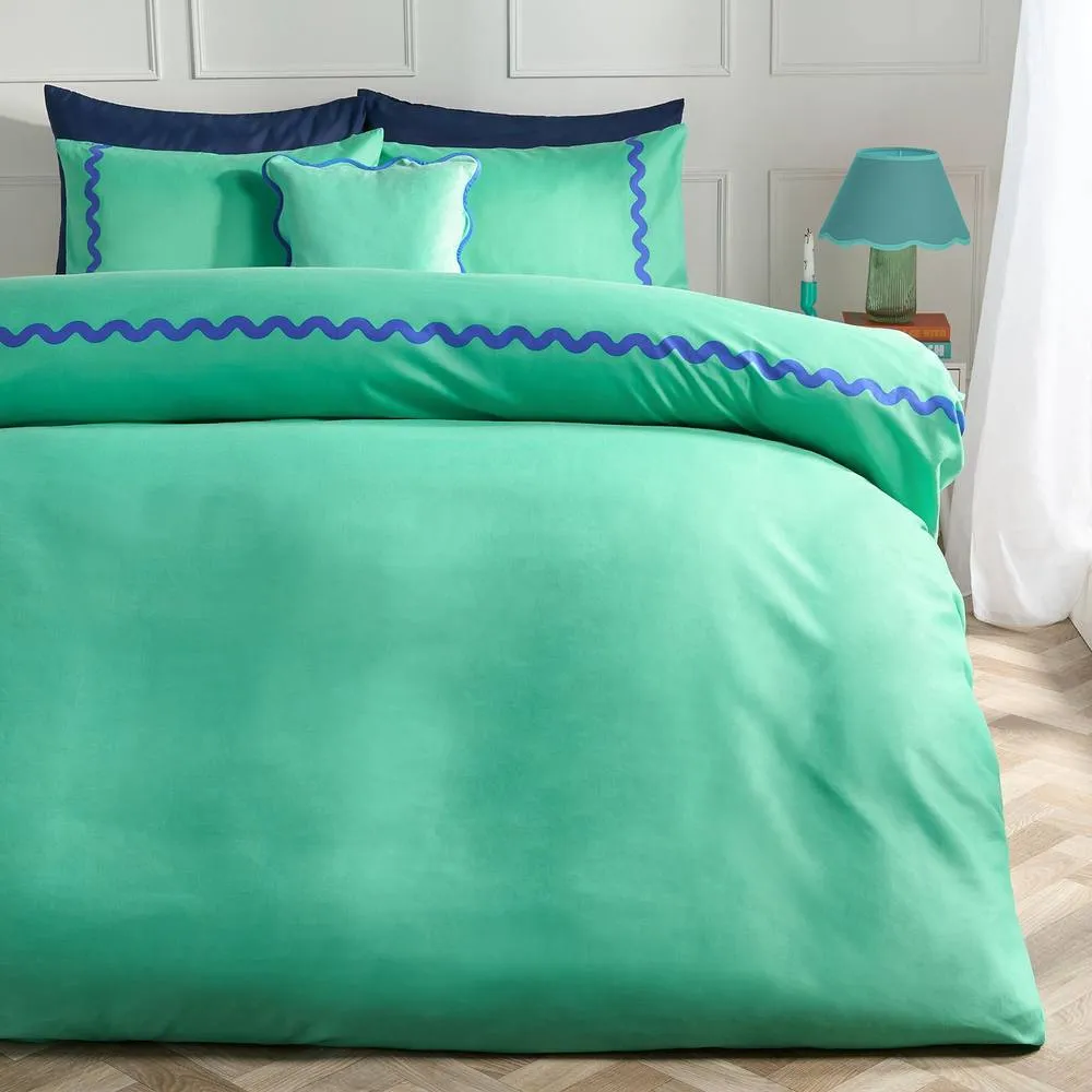 OHS Wave Edge Bedding Set Microfibre Duvet Cover with Pillowcase in Green