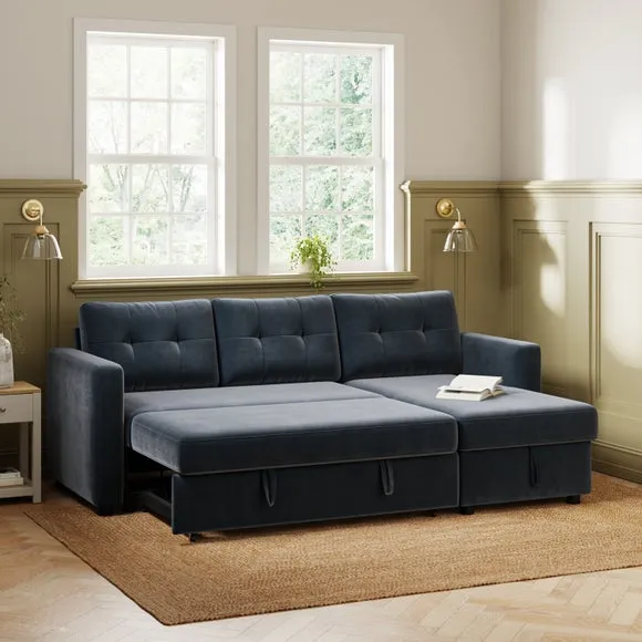 Barker Velvet Trundle Corner Chaise Sofa Bed 4