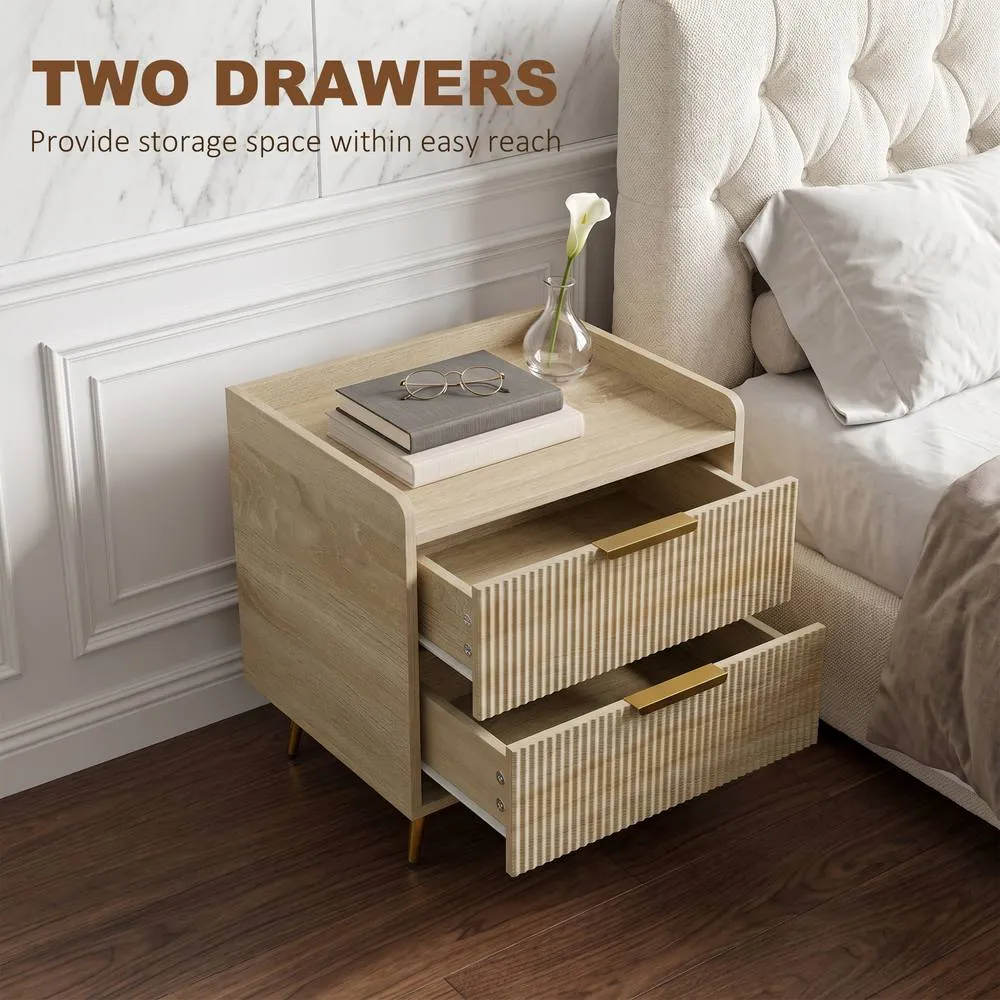 HOMCOM Bedside Table with 2 Drawers, Natural Wood Finish 5
