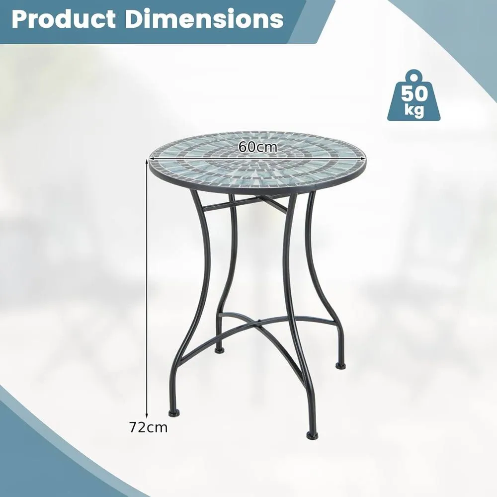 Costway Garden Side Table Metal Frame Round Mosaic Coffee Table Dining Table 2