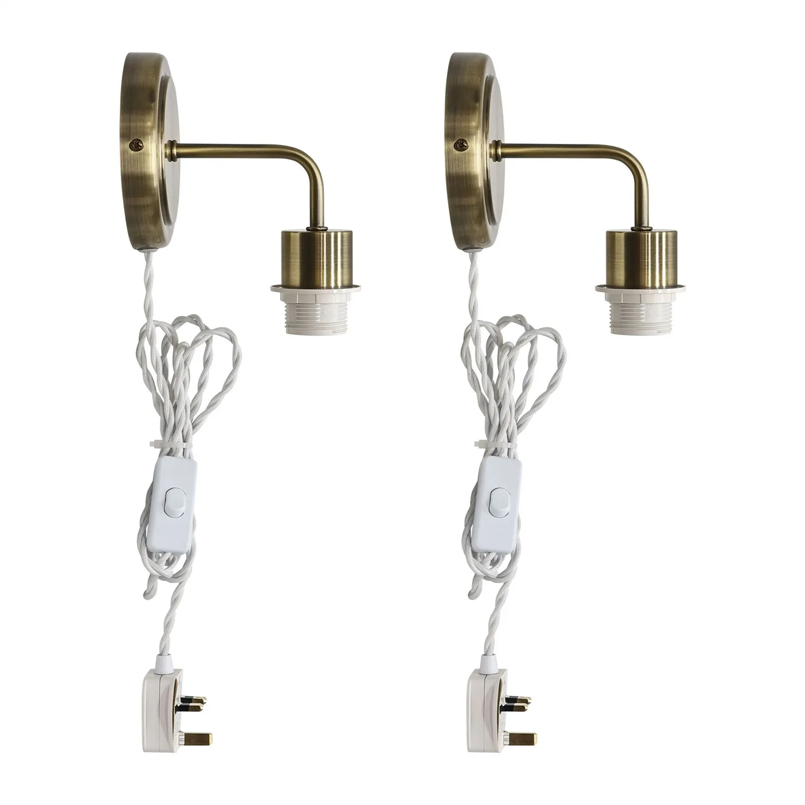 First Choice Lighting Set of 2 Toby - Antique Brass Plug in Wall Light Fittings Only in Gold