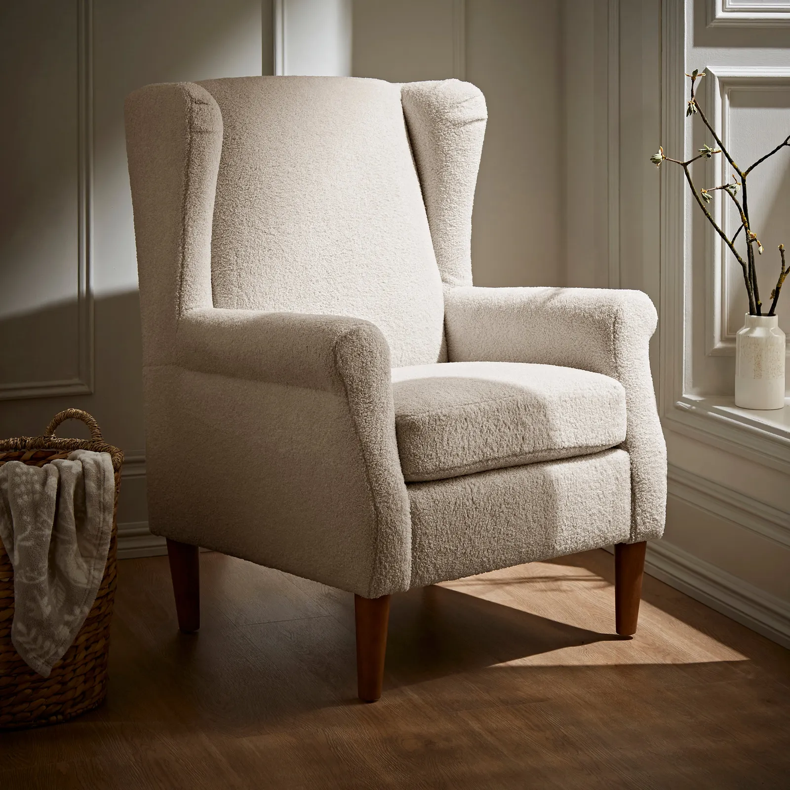 Oswald Sandstone Sherpa Armchair Cream